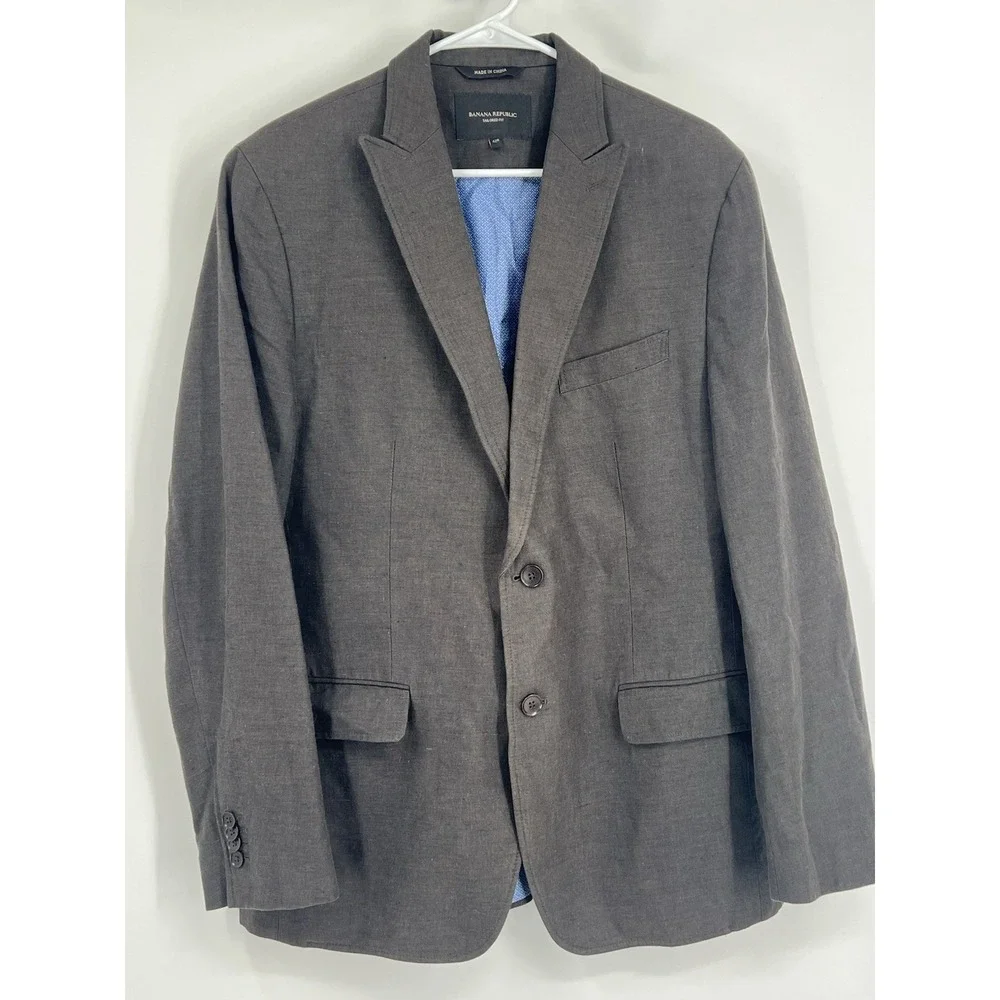 Men's 42R Linen Cotton Blend Chocolate Brown Blazer Sports Coat Euro Summer EUC